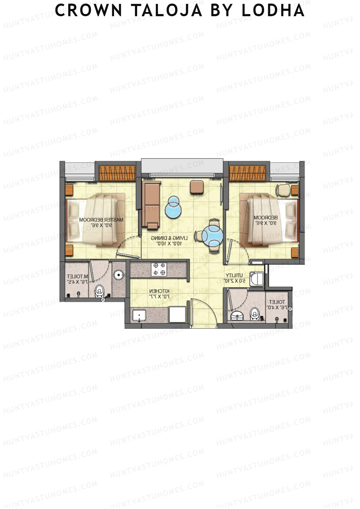 Crown Taloja by Lodha, Tower A, Unit 5, 2BHK, Carpet Area 479   sq ft 