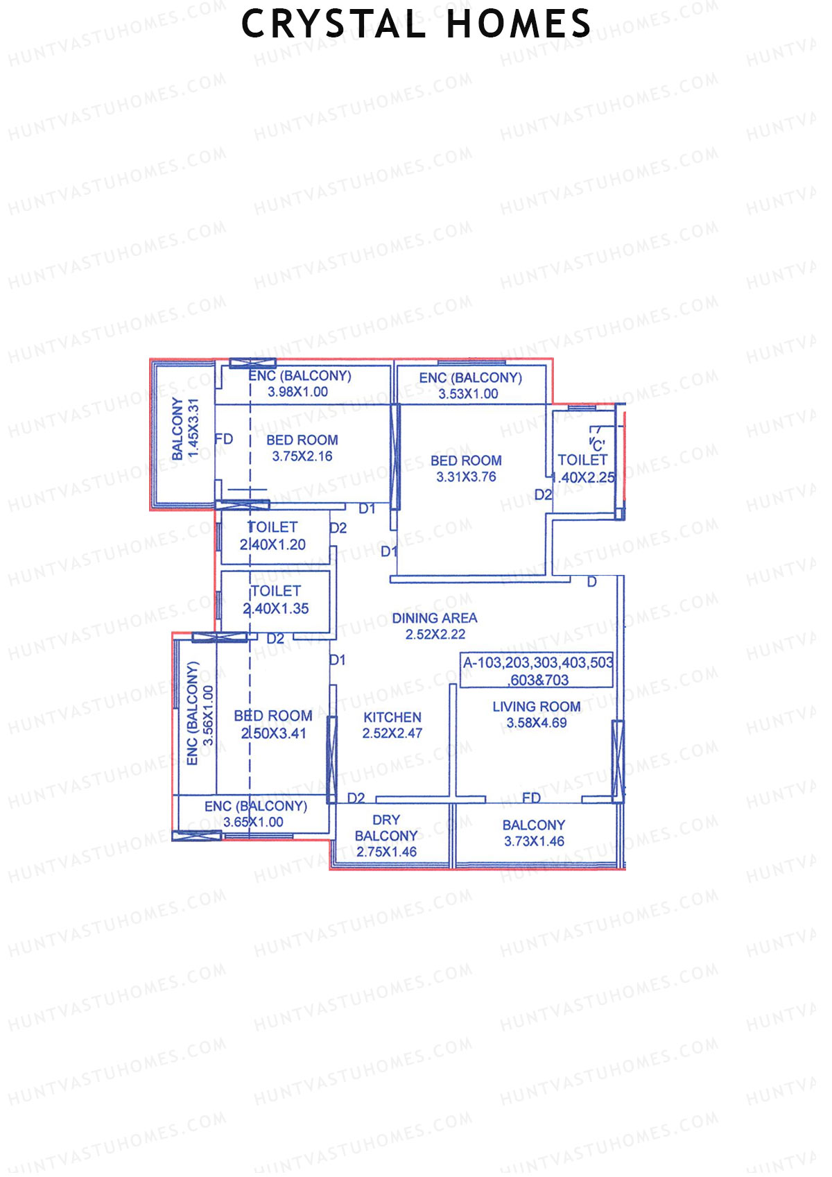 Crystal Homes Tower A Unit 3 Floor Plan