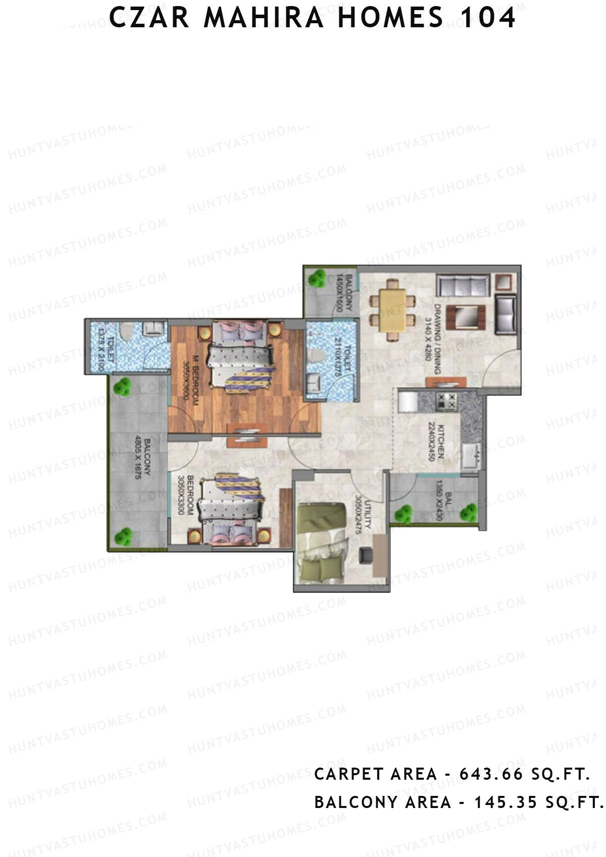 Czar Mahira Homes 104 Tower 1 Unit 1 (Type 1) Floor Plan