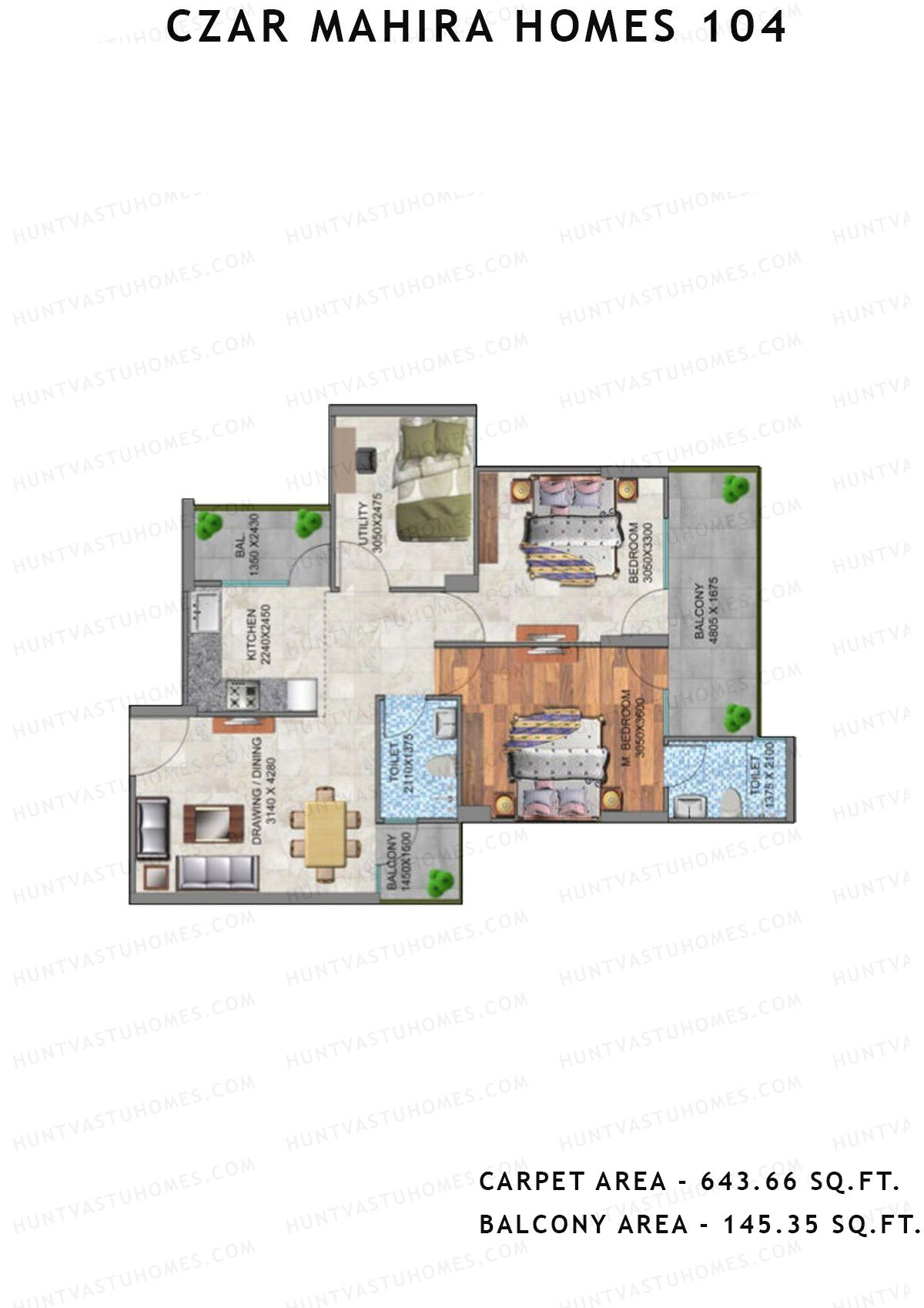 Czar Mahira Homes 104 Tower 1 Unit 5 (Type 1) Floor Plan