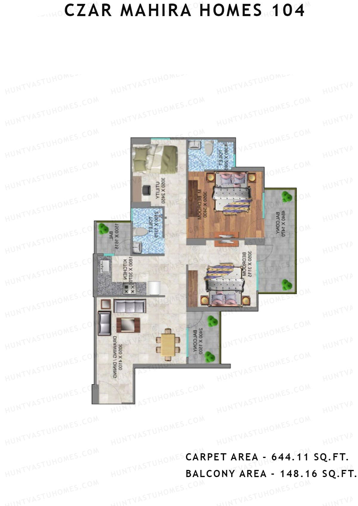 Czar Mahira Homes 104 Tower 1 Unit 3 (Type 2) Floor Plan