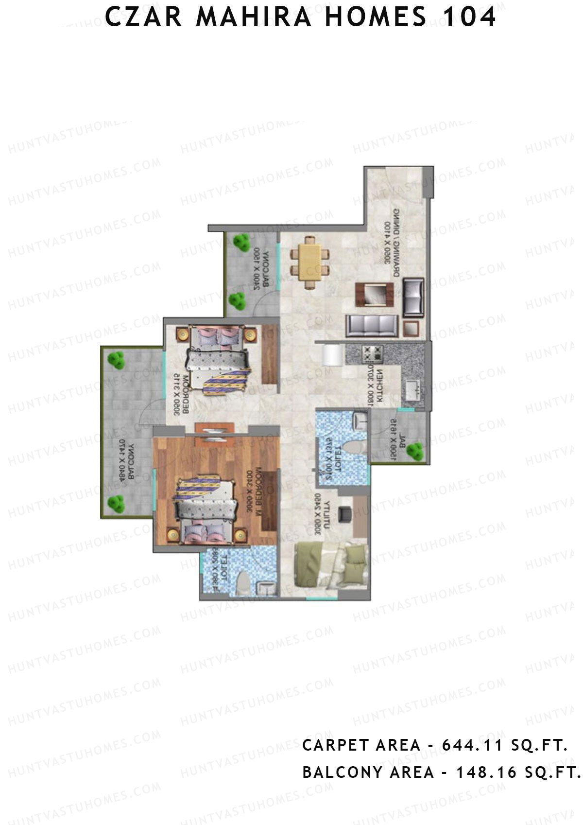Czar Mahira Homes 104 Tower 1 Unit 7 (Type 2) Floor Plan