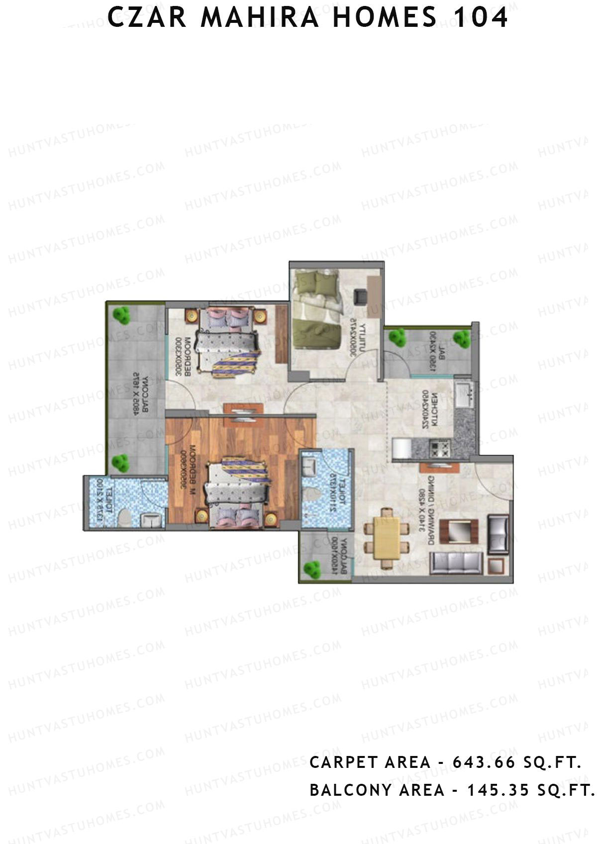 Czar Mahira Homes 104 Tower 2 Unit 4 (Type 1) Floor Plan