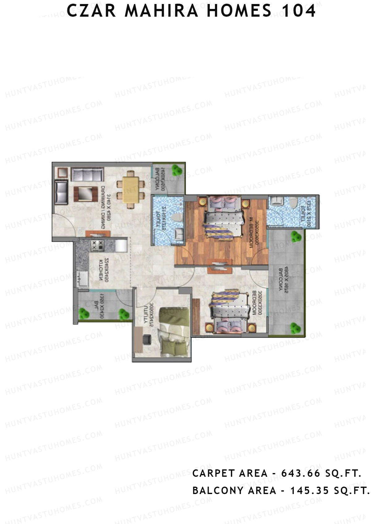 Czar Mahira Homes 104 Tower 2 Unit 8 (Type 1) Floor Plan