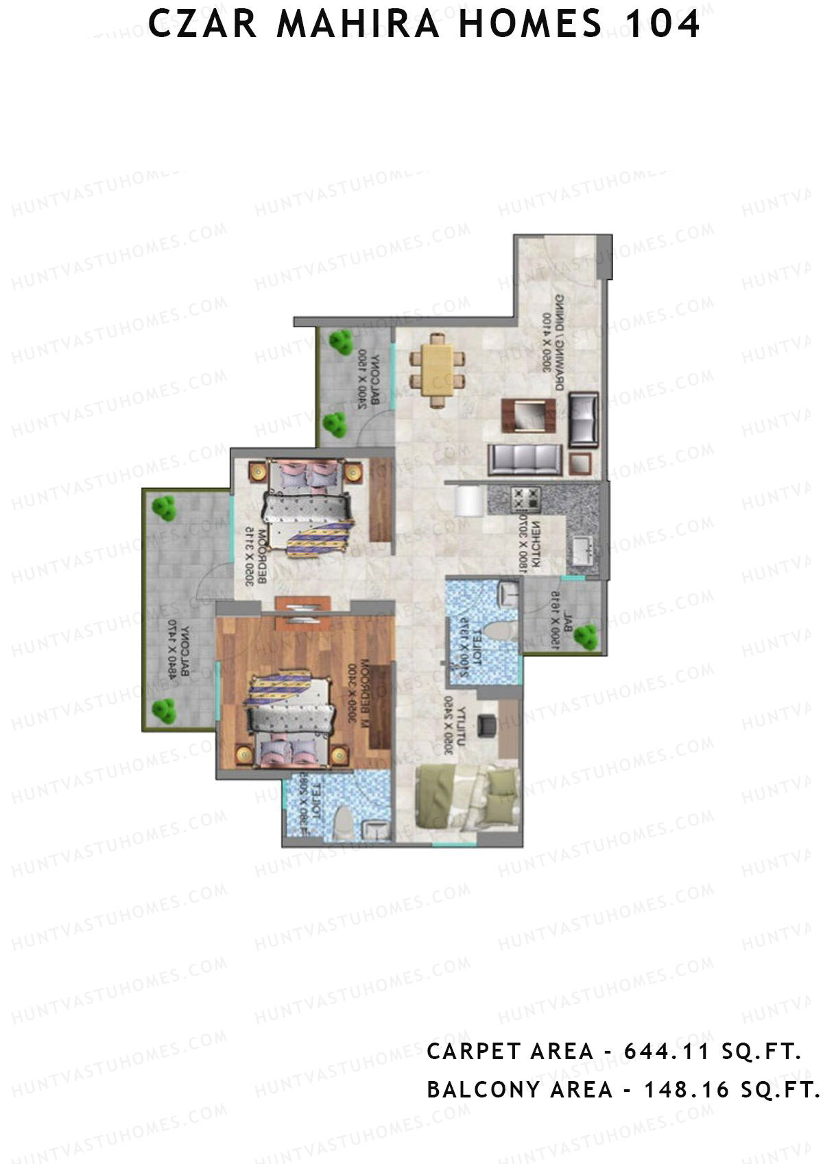 Czar Mahira Homes 104 Tower 2 Unit 3 (Type 2) Floor Plan