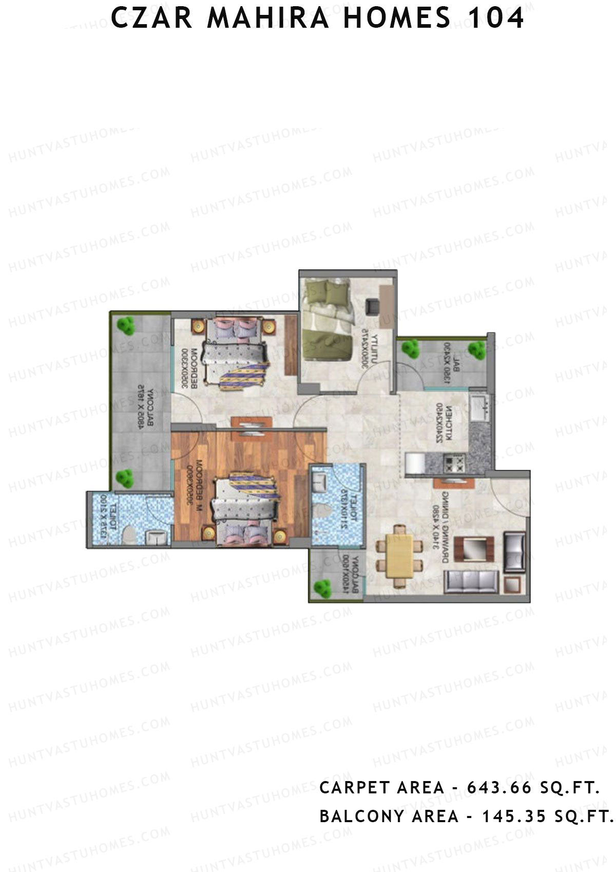 Czar Mahira Homes 104 Tower 3 Unit 4 (Type 1) Floor Plan