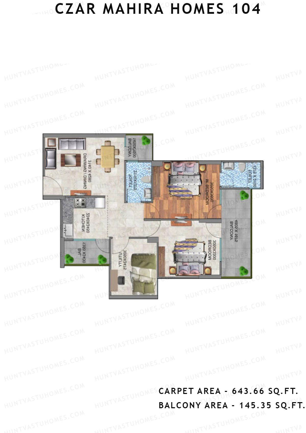 Czar Mahira Homes 104 Tower 3 Unit 8 (Type 1) Floor Plan