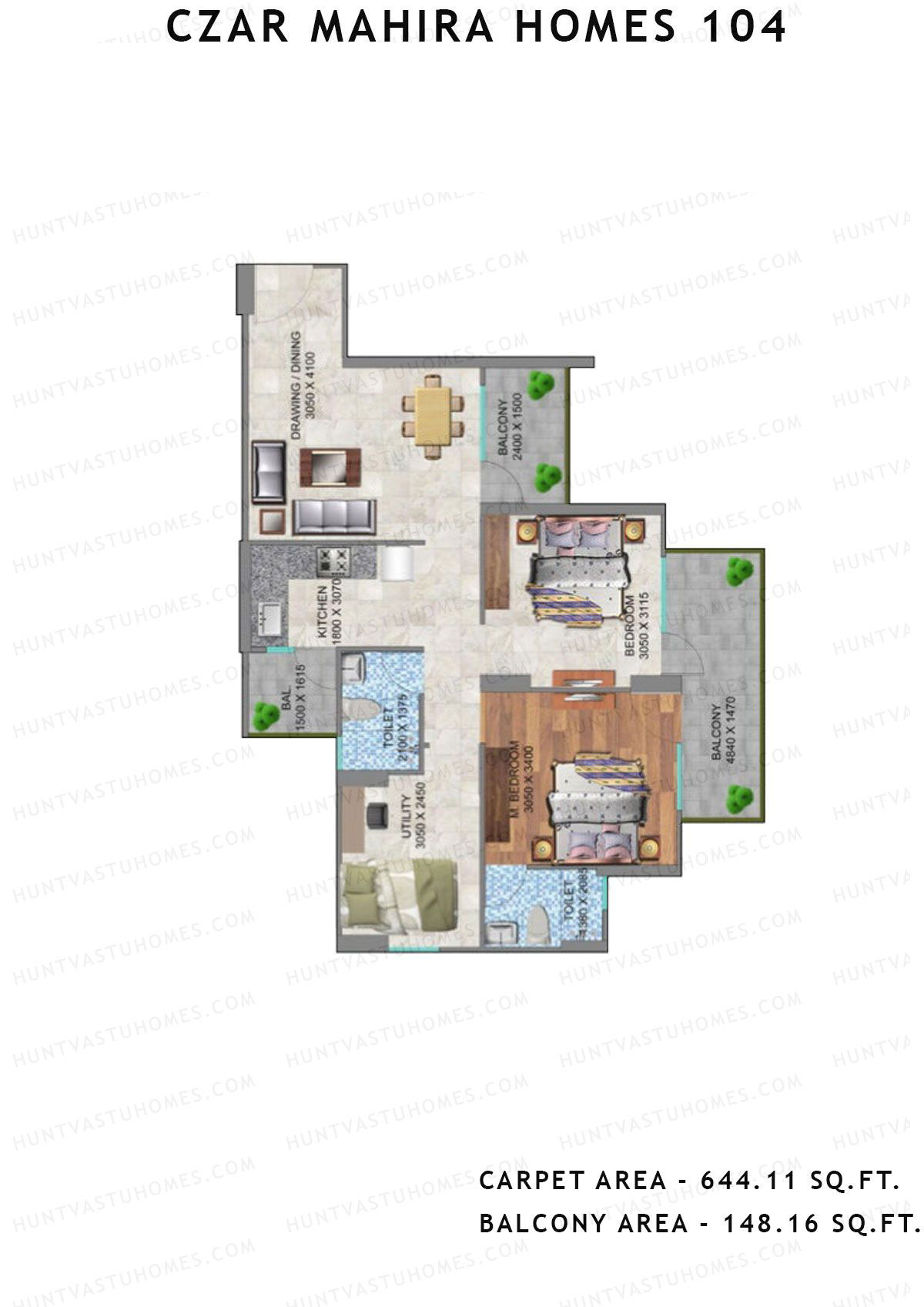Czar Mahira Homes 104 Tower 3 Unit 2 (Type 2) Floor Plan