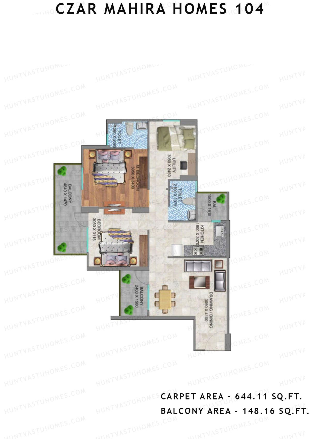Czar Mahira Homes 104 Tower 3 Unit 6 (Type 2) Floor Plan
