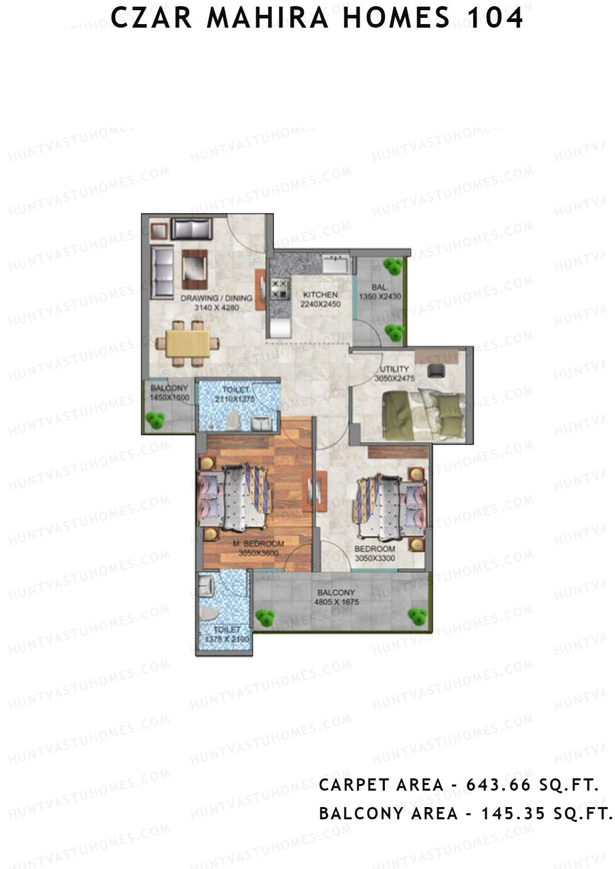 Czar Mahira Homes 104 Tower 5 Unit 1 (Type 1) Floor Plan