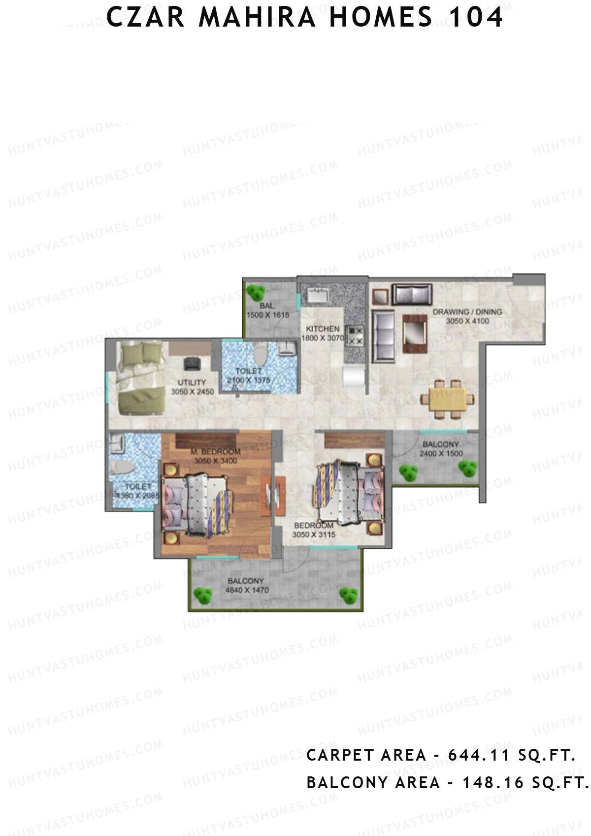 Czar Mahira Homes 104 Tower 5 Unit 2 (Type 2) Floor Plan