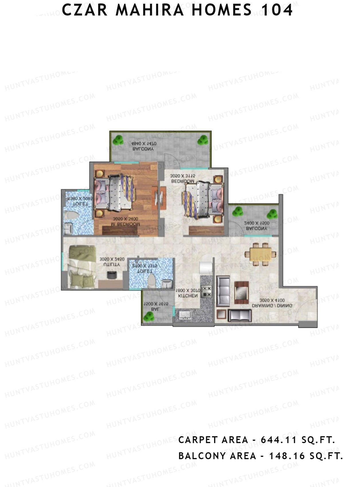 Czar Mahira Homes 104 Tower 5 Unit 3 (Type 2) Floor Plan