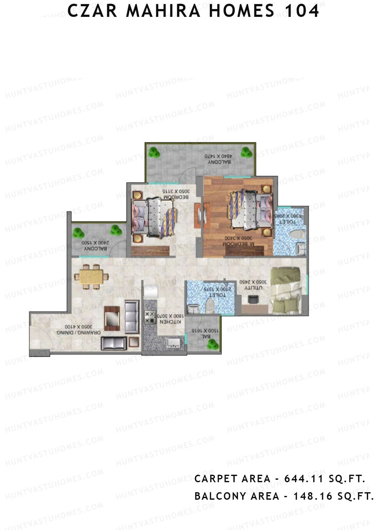 Czar Mahira Homes 104 Tower 5 Unit 6 (Type 2) Floor Plan