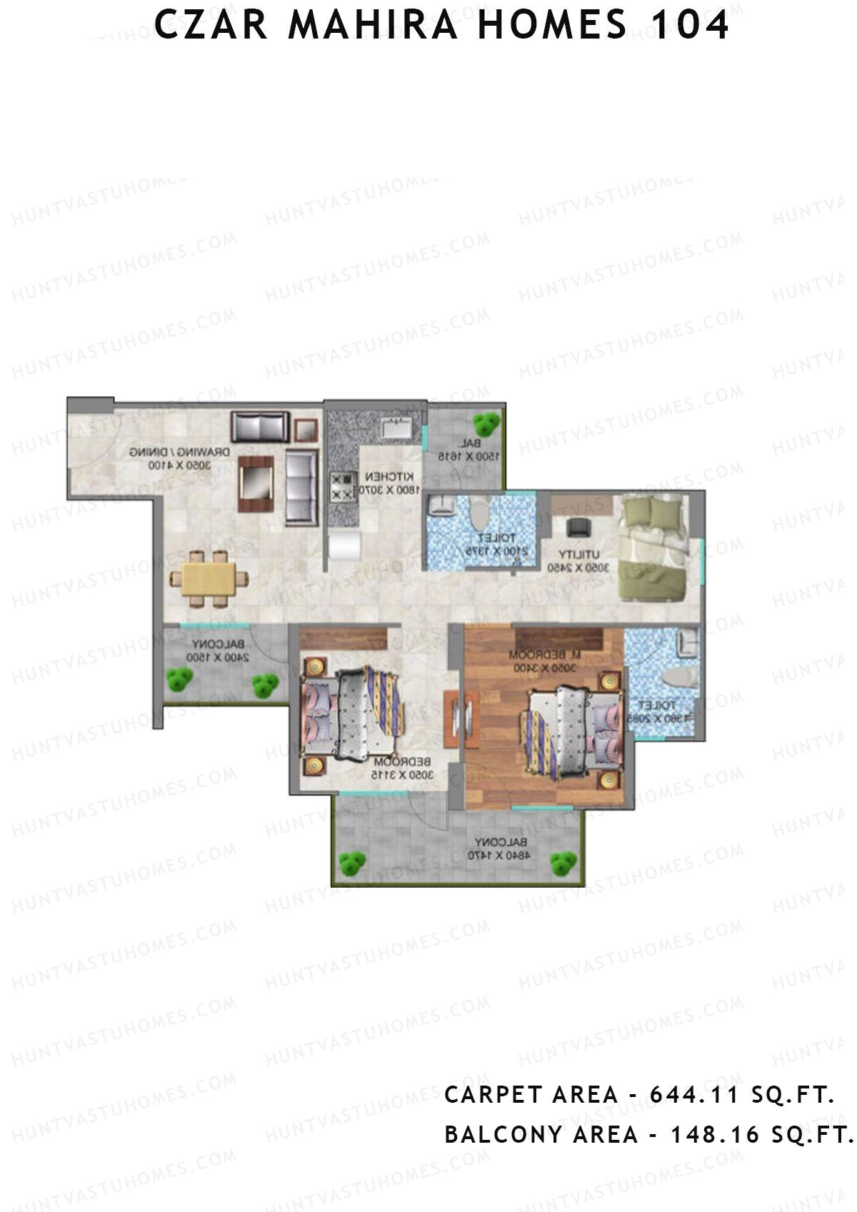 Czar Mahira Homes 104 Tower 5 Unit 7 (Type 2) Floor Plan