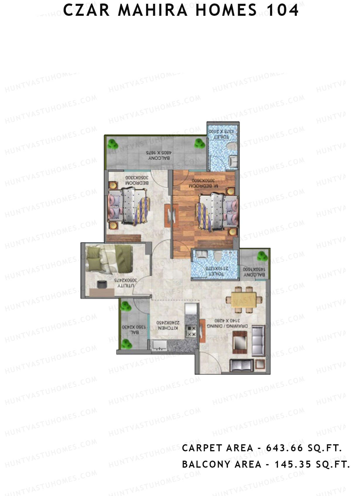 Czar Mahira Homes 104 Tower 6 Unit 1 (Type 1) Floor Plan