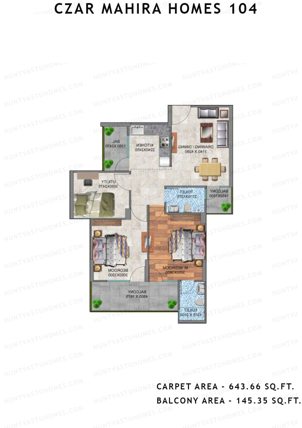 Czar Mahira Homes 104 Tower 6 Unit 4 (Type 1) Floor Plan