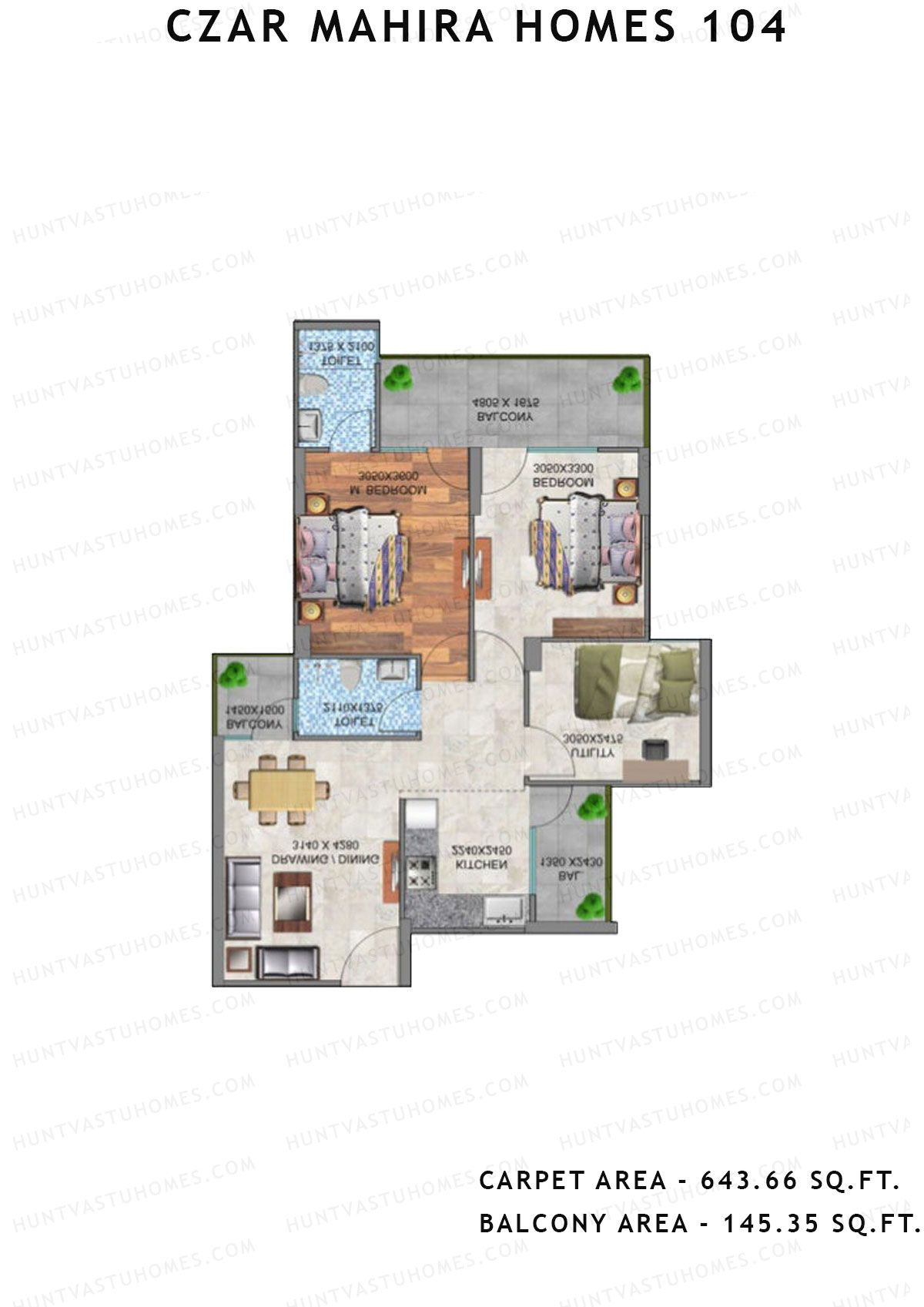 Czar Mahira Homes 104 Tower 6 Unit 8 (Type 1) Floor Plan