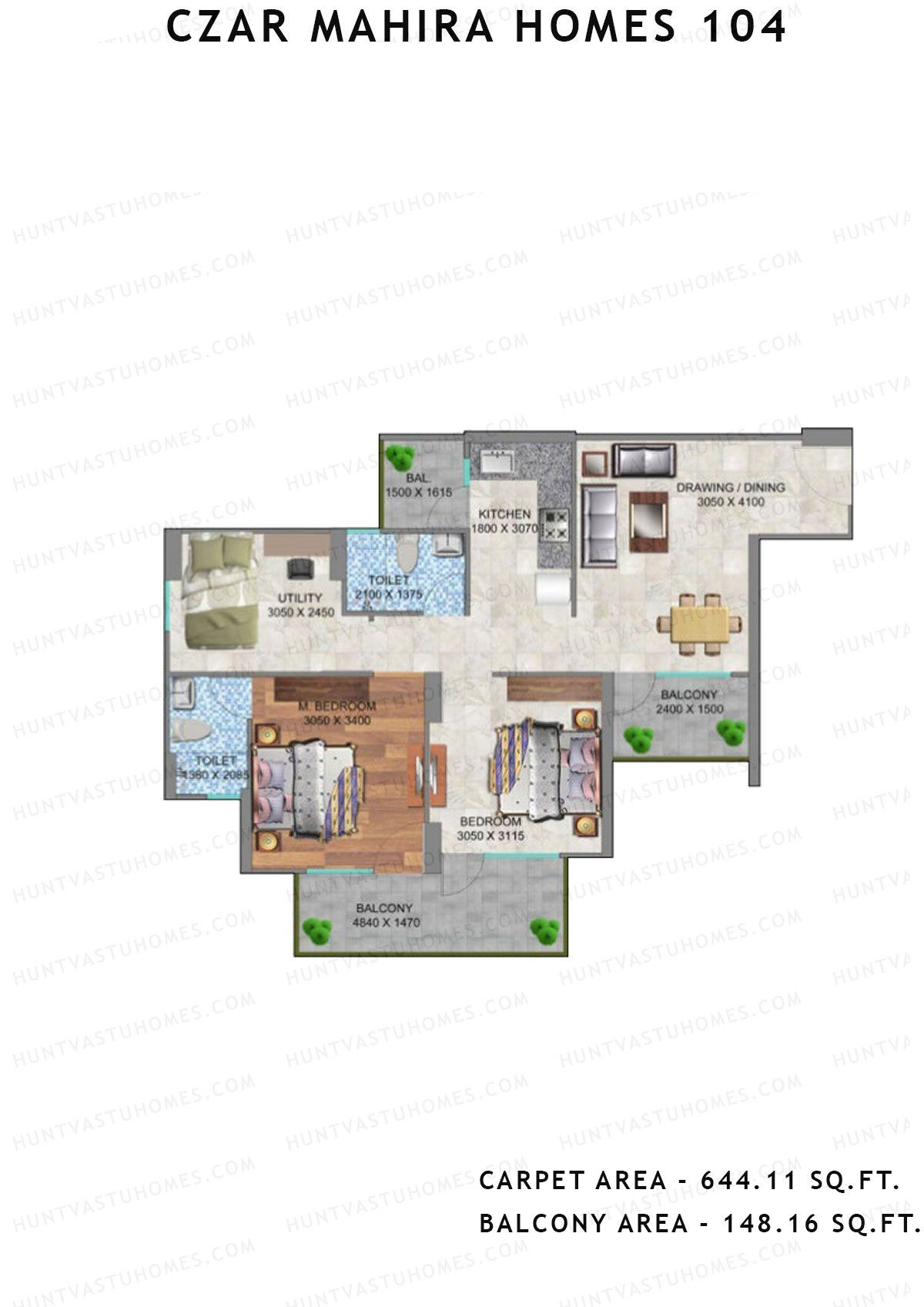 Czar Mahira Homes 104 Tower 6 Unit 6 (Type 2) Floor Plan