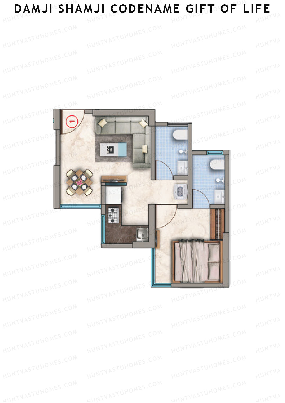 Damji Shamji Codename Gift of Life, Tower 1, Unit 1, 1BHK, Carpet Area 320   sq ft 