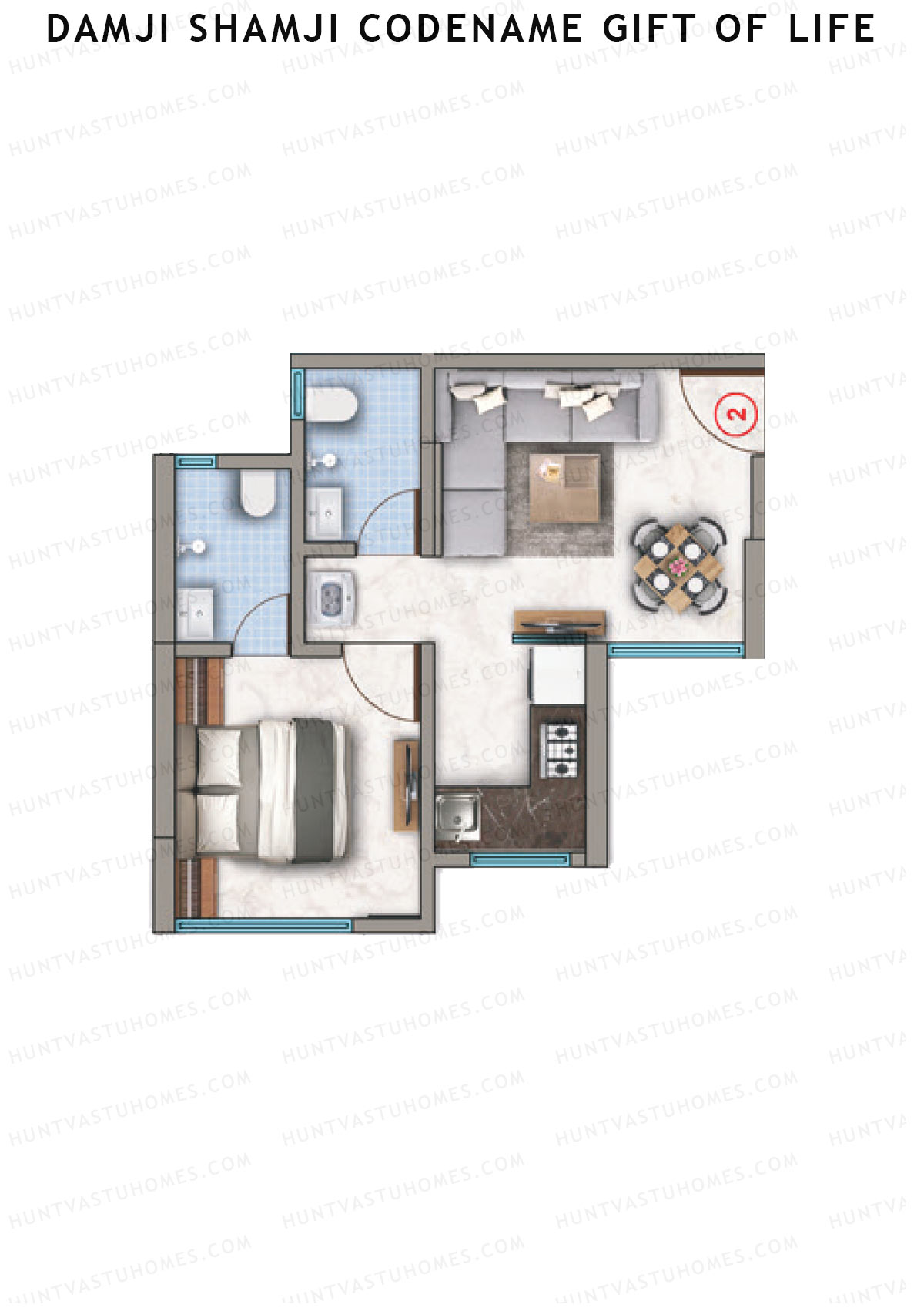 Damji Shamji Codename Gift of Life, Tower 1, Unit 2, 1BHK, Carpet Area 299   sq ft 