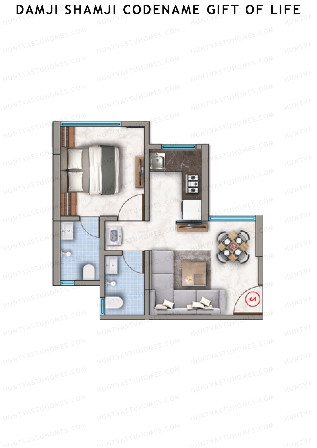 Damji Shamji Codename Gift of Life, Tower 1, Unit 3, 1BHK, Carpet Area 299   sq ft 