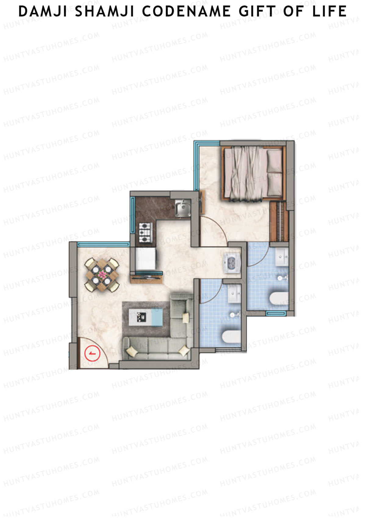 Damji Shamji Codename Gift of Life, Tower 1, Unit 4, 1BHK, Carpet Area 316   sq ft 