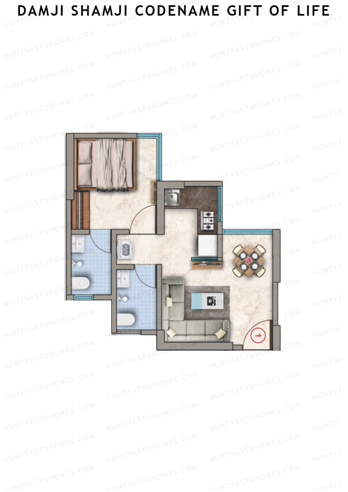 Damji Shamji Codename Gift of Life, Tower 1, Unit 5, 1BHK, Carpet Area 302   sq ft 