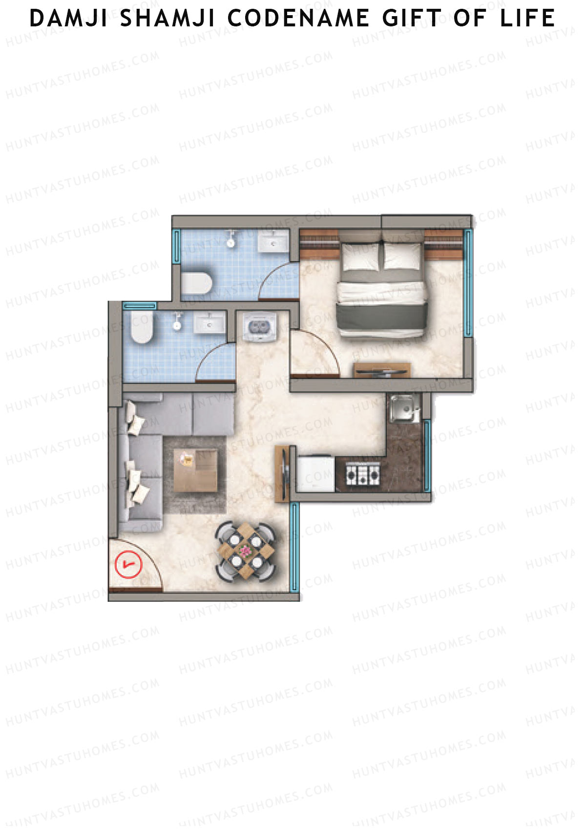Damji Shamji Codename Gift of Life, Tower 1, Unit 6, 1BHK, Carpet Area 302   sq ft 
