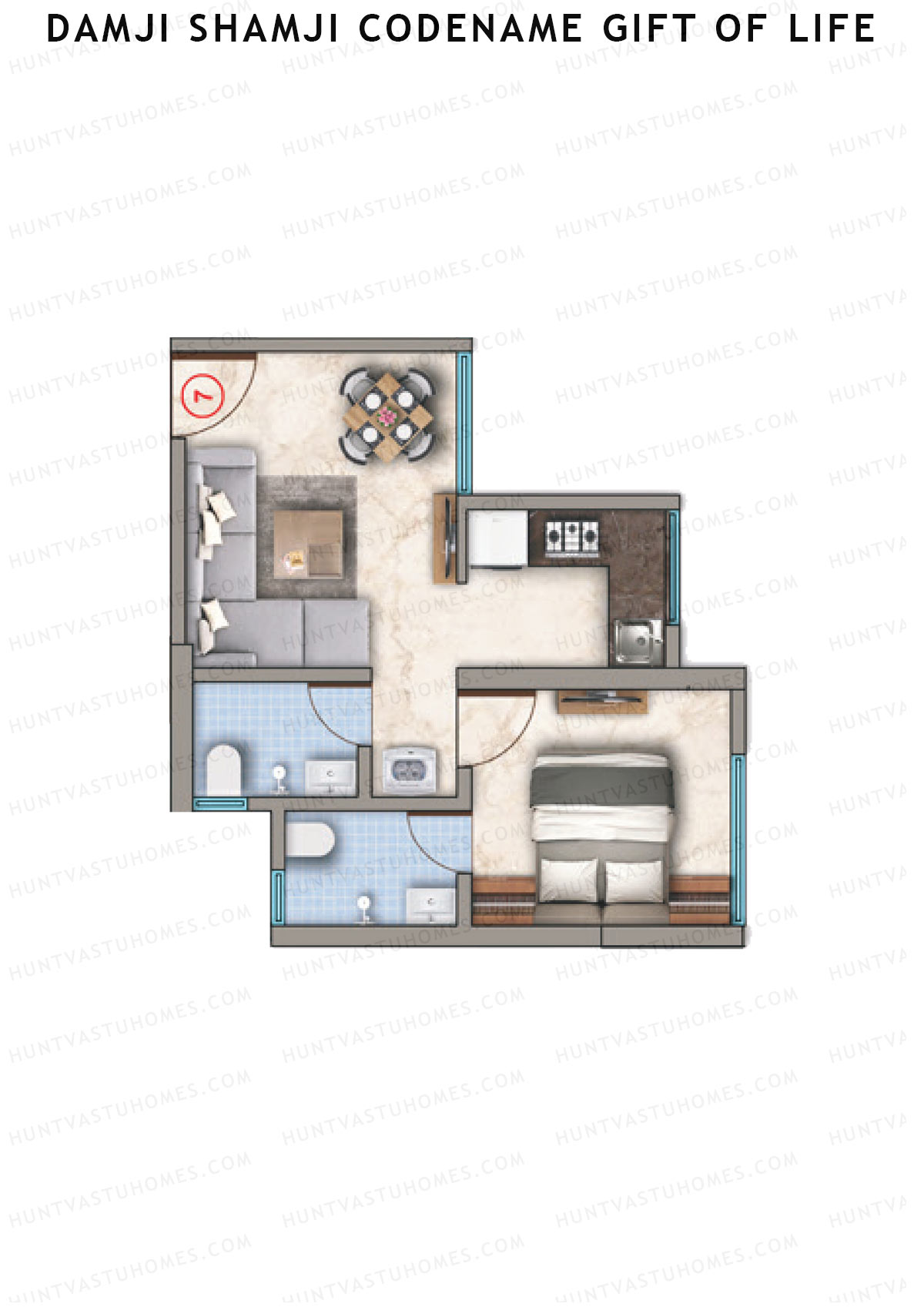 Damji Shamji Codename Gift of Life, Tower 1, Unit 7, 1BHK, Carpet Area 302   sq ft 