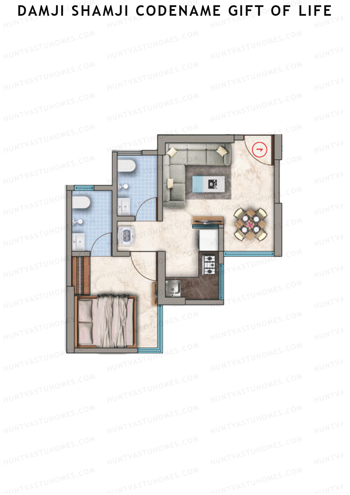 Damji Shamji Codename Gift of Life, Tower 1, Unit 8, 1BHK, Carpet Area 302   sq ft 