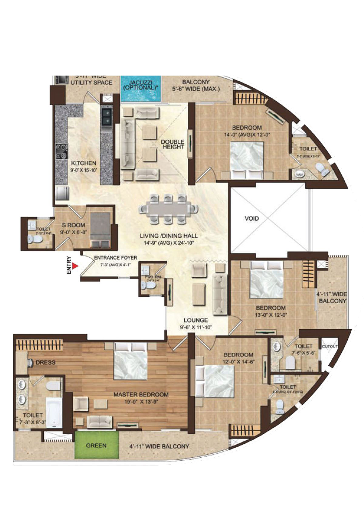 Dasnac Burj Noida Tower 1 Unit 1 (A, B) Floor Plan