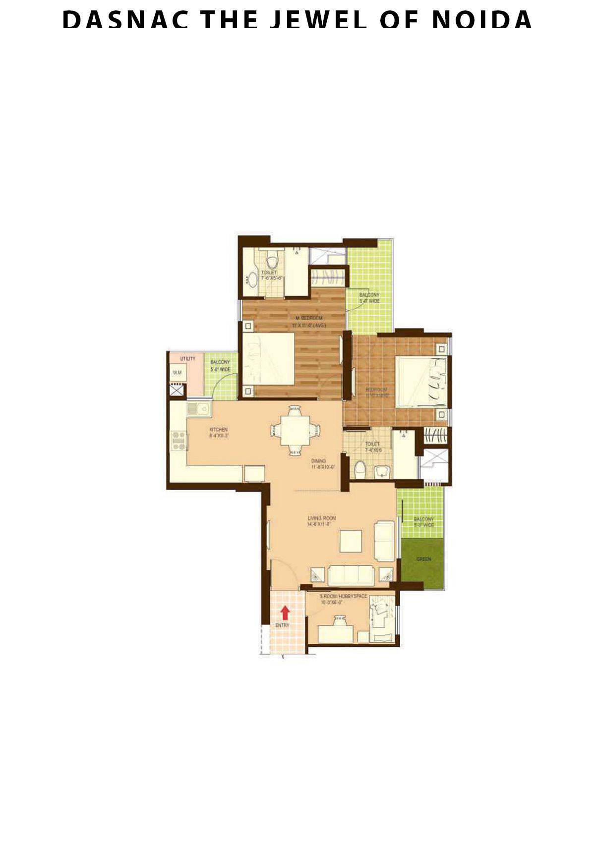 Dasnac The Jewel Of Noida Tower D Unit 1 Floor Plan