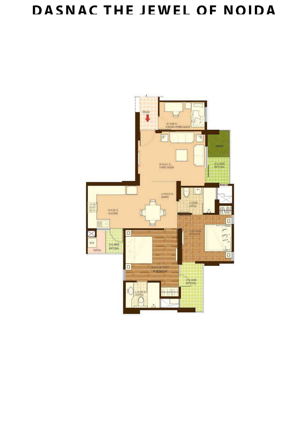 Dasnac The Jewel Of Noida Tower D Unit 2 Floor Plan