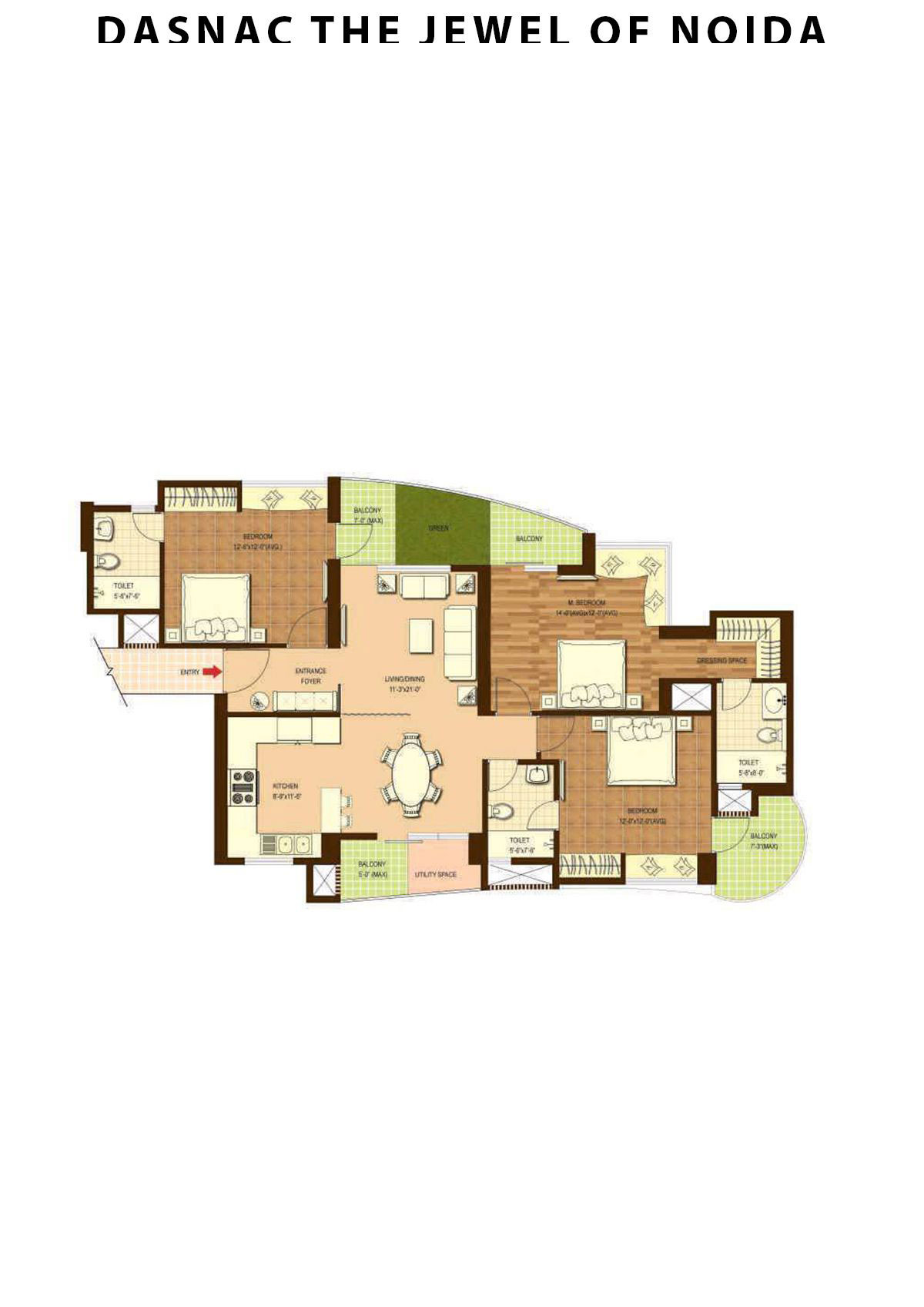 Dasnac The Jewel Of Noida Tower B Unit 3 Floor Plan