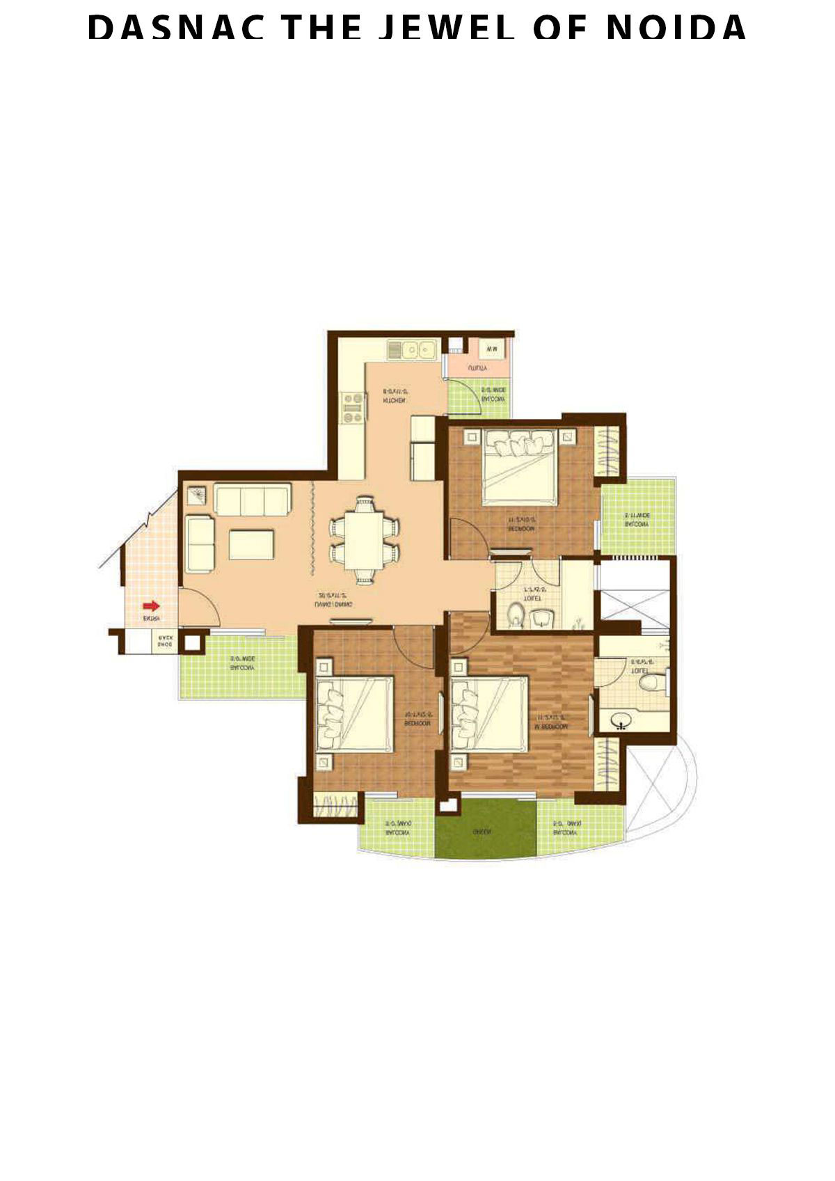 Dasnac The Jewel Of Noida Tower C Unit 3 Floor Plan