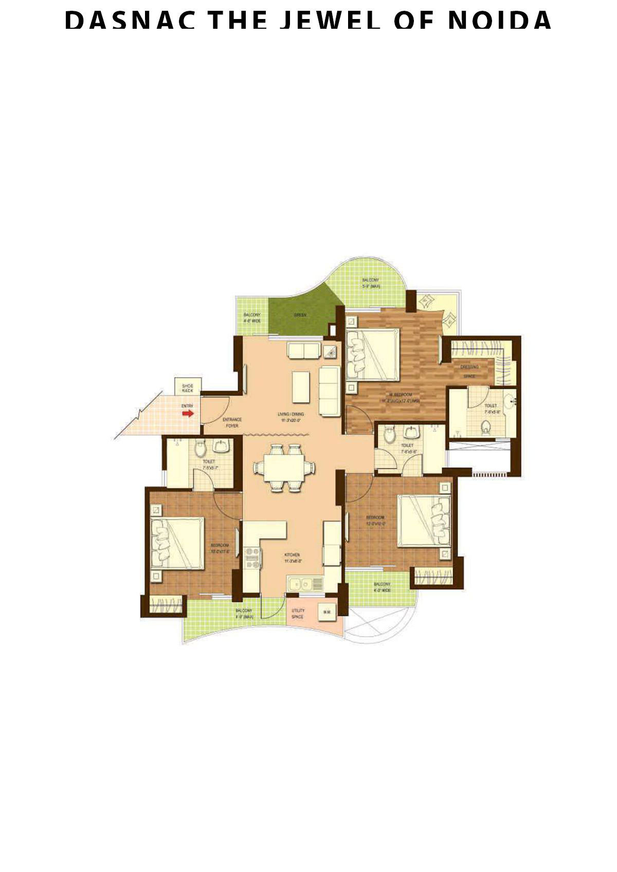 Dasnac The Jewel Of Noida Tower E Unit 1 Floor Plan