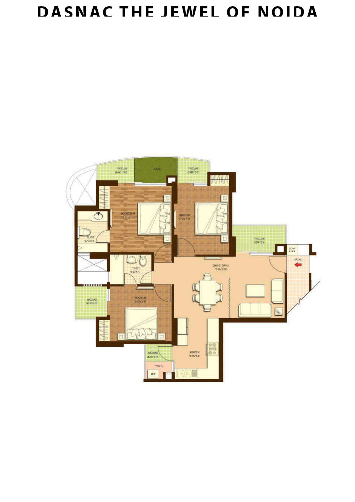 Dasnac The Jewel Of Noida Tower E Unit 3 Floor Plan