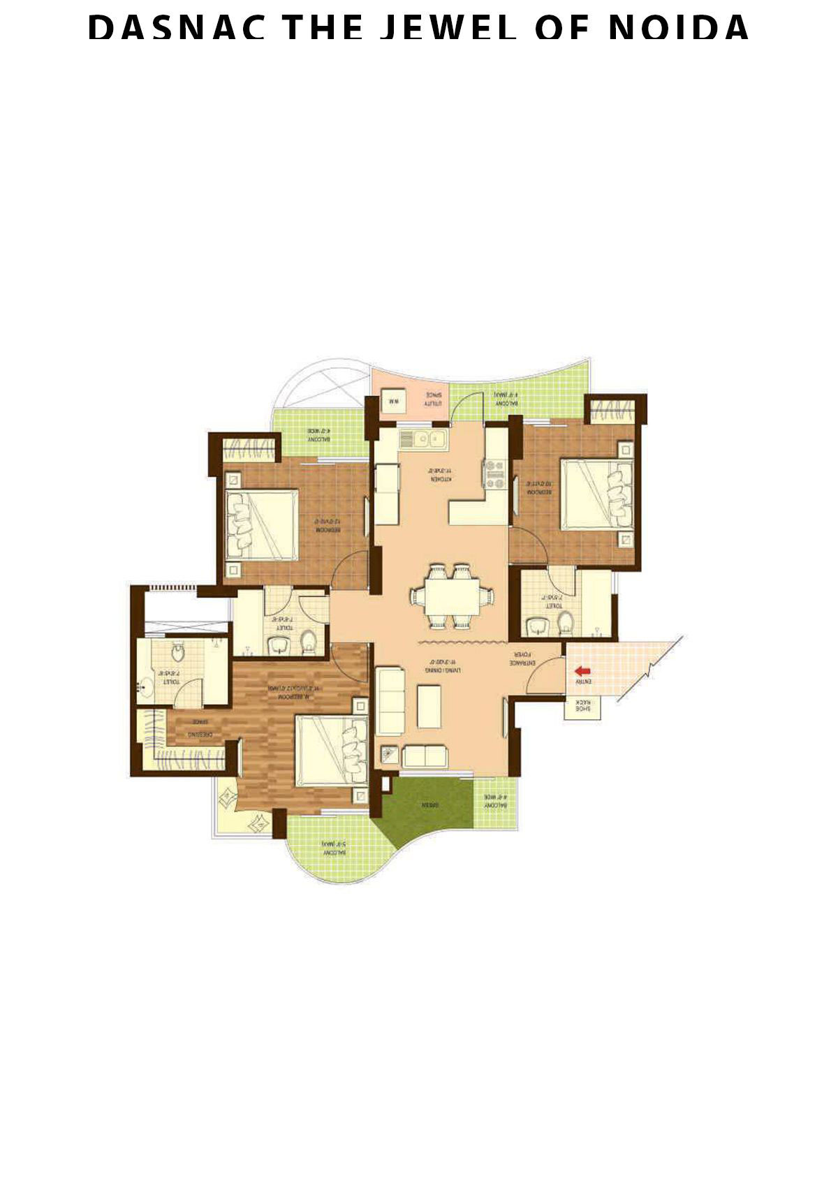Dasnac The Jewel Of Noida Tower F Unit 3 Floor Plan