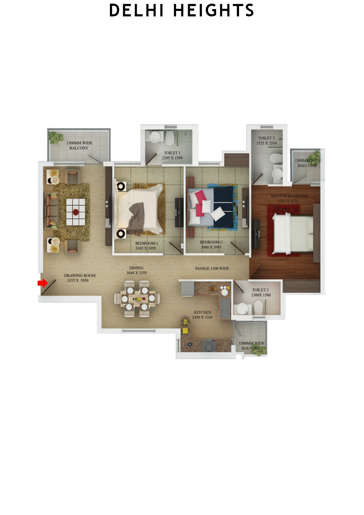 Delhi Heights Tower 1 Unit 2 Floor Plan