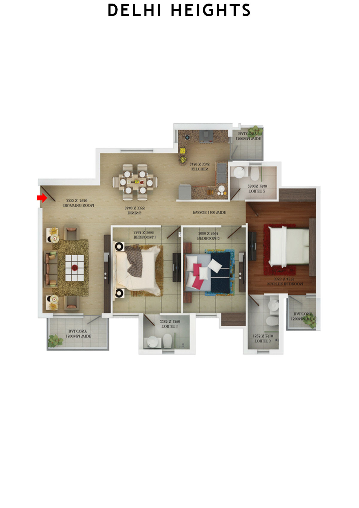 Delhi Heights Tower 1 Unit 3 Floor Plan