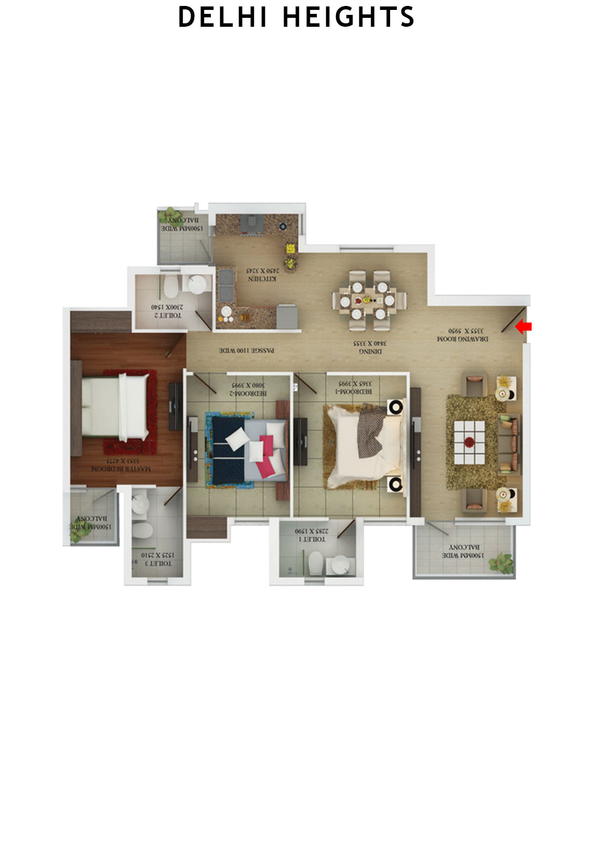 Delhi Heights Tower 2 Unit 3 Floor Plan