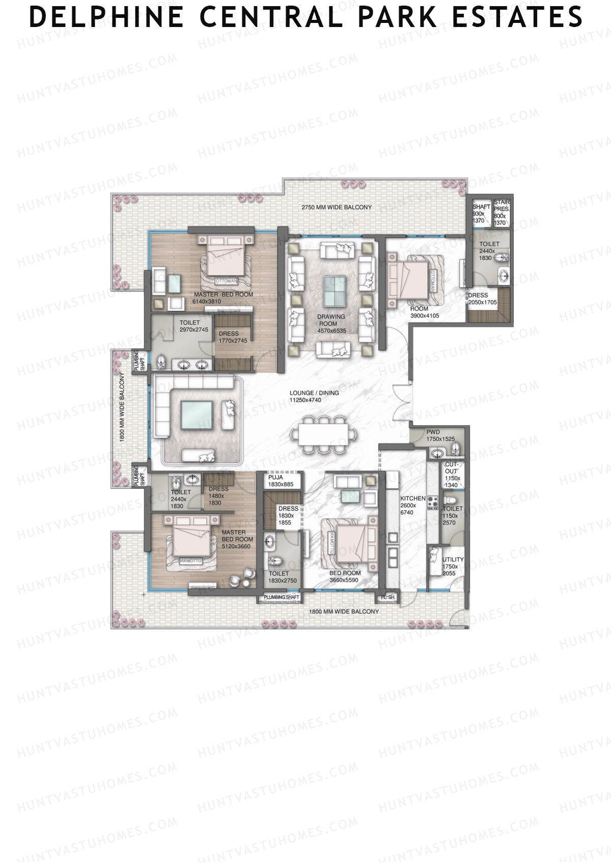 Delphine Central Park Estates, Tower B, Unit 1, 4BHK, Super Area 5559   sq ft 