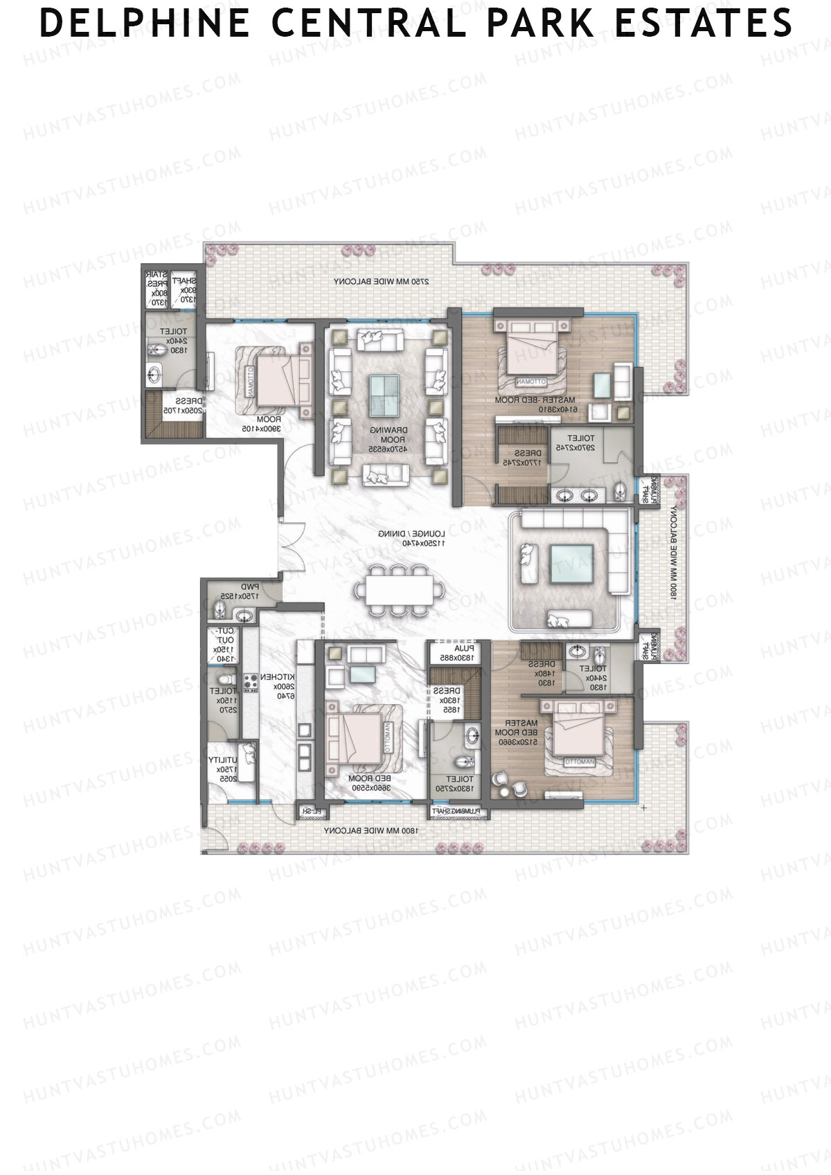 Delphine Central Park Estates, Tower B, Unit 2, 4BHK, Super Area 5559   sq ft 