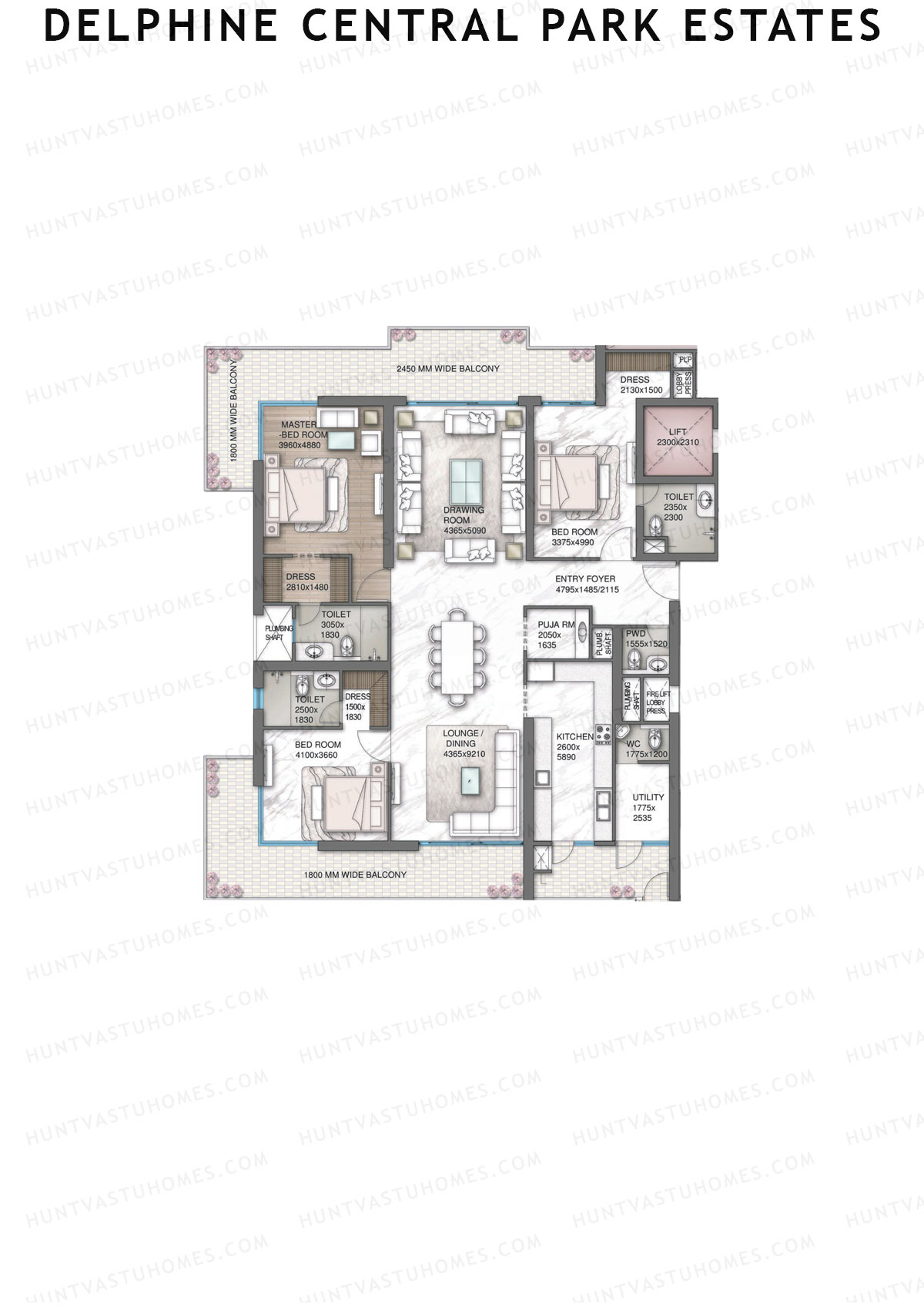 Delphine Central Park Estates, Tower C, Unit 1, 3BHK, Super Area 4242   sq ft 