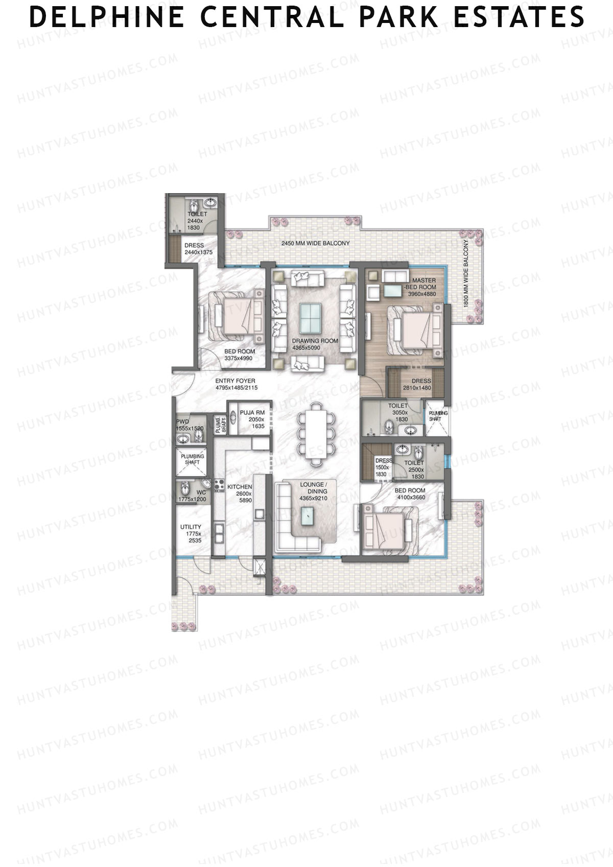 Delphine Central Park Estates, Tower C, Unit 2, 3BHK, Super Area 4242   sq ft 