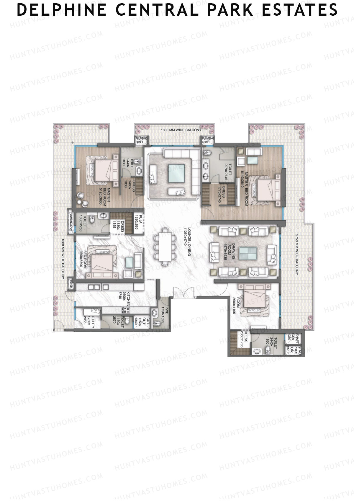 Delphine Central Park Estates, Tower D, Unit 1, 4BHK, Super Area 5559   sq ft 