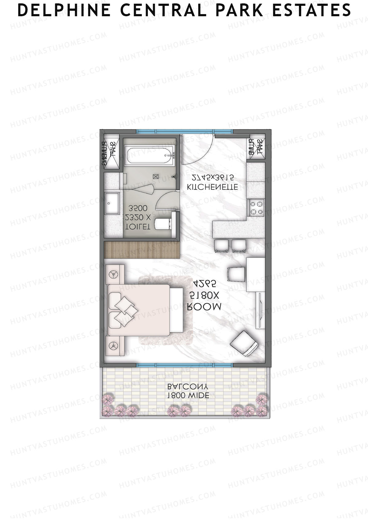 Delphine Central Park Estates, Tower E, Unit 7, 1BHK, Super Area 981   sq ft 