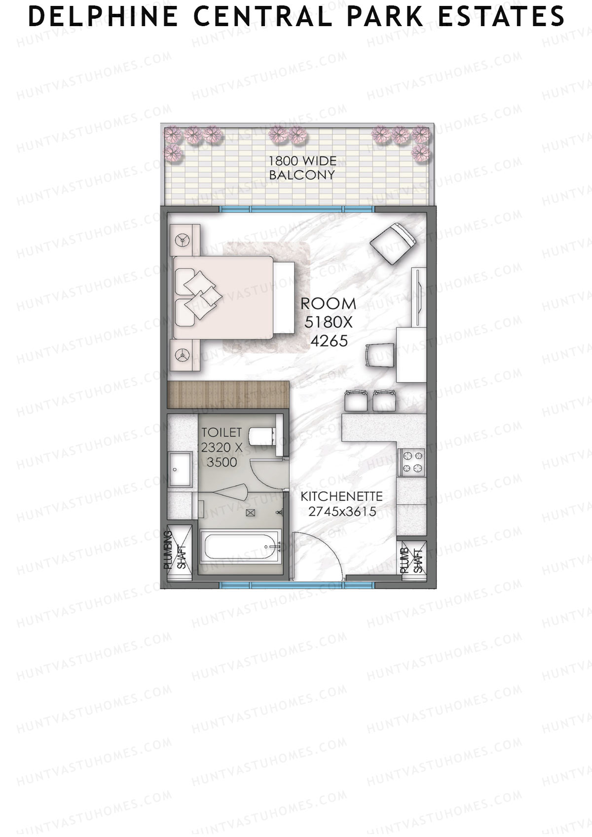 Delphine Central Park Estates, Tower F, Unit 11, 1BHK, Super Area 981   sq ft 