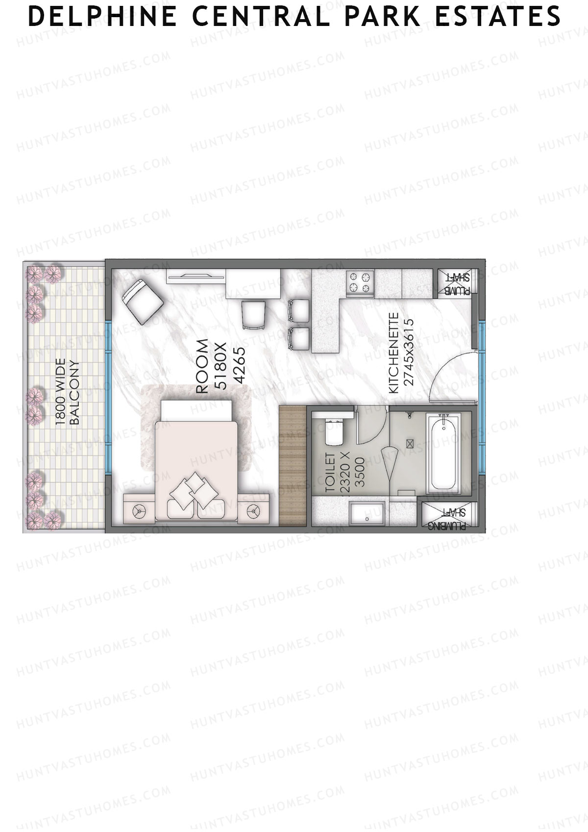 Delphine Central Park Estates, Tower F, Unit 1, 1BHK, Super Area 981   sq ft 
