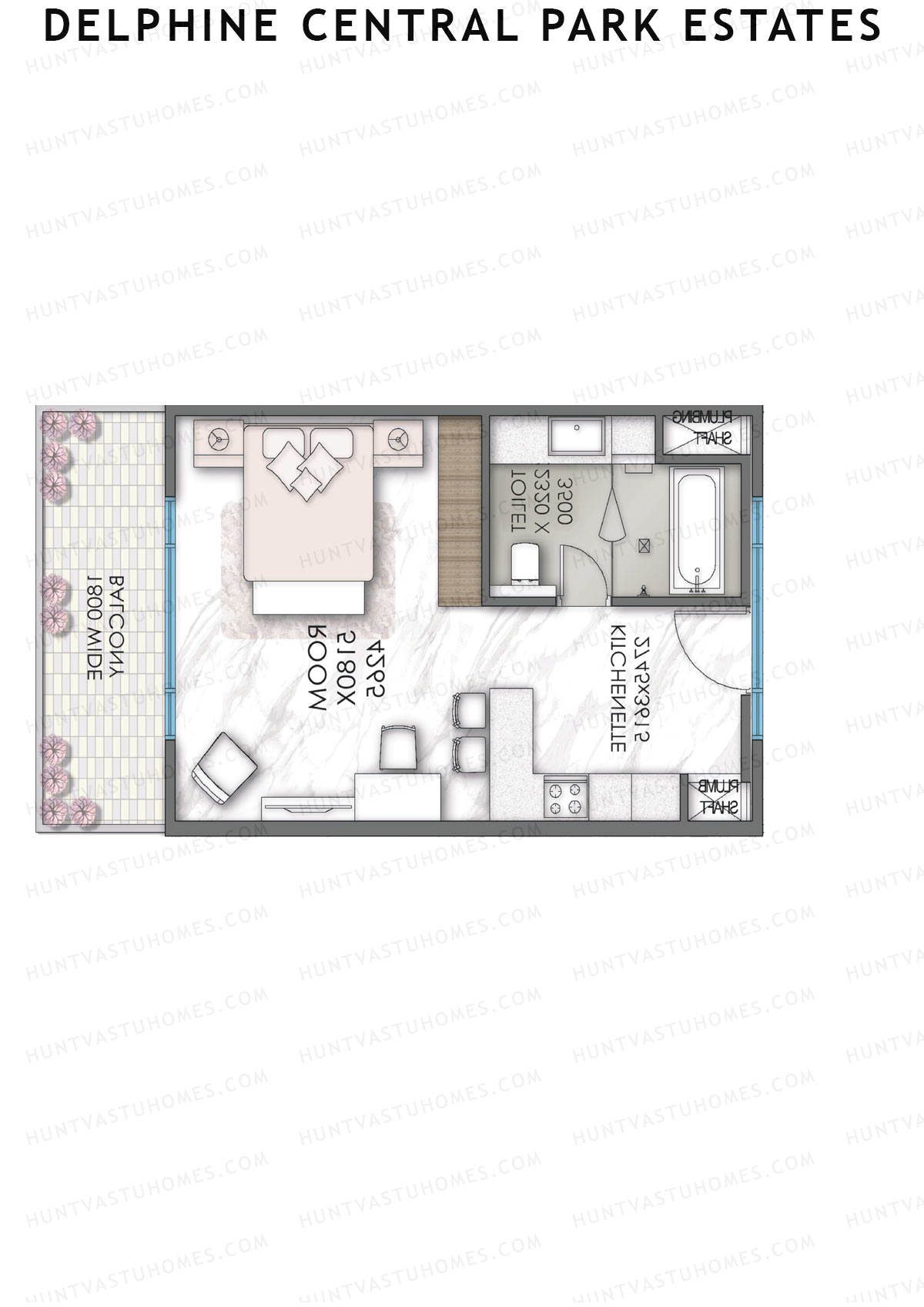 Delphine Central Park Estates, Tower F, Unit 2, 1BHK, Super Area 981   sq ft 